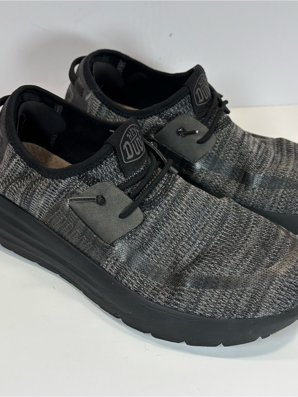 Hey Dude Mens Sirocco Black Night Shoes Knit W/Leather Sz 10 Slip On Boho Casual